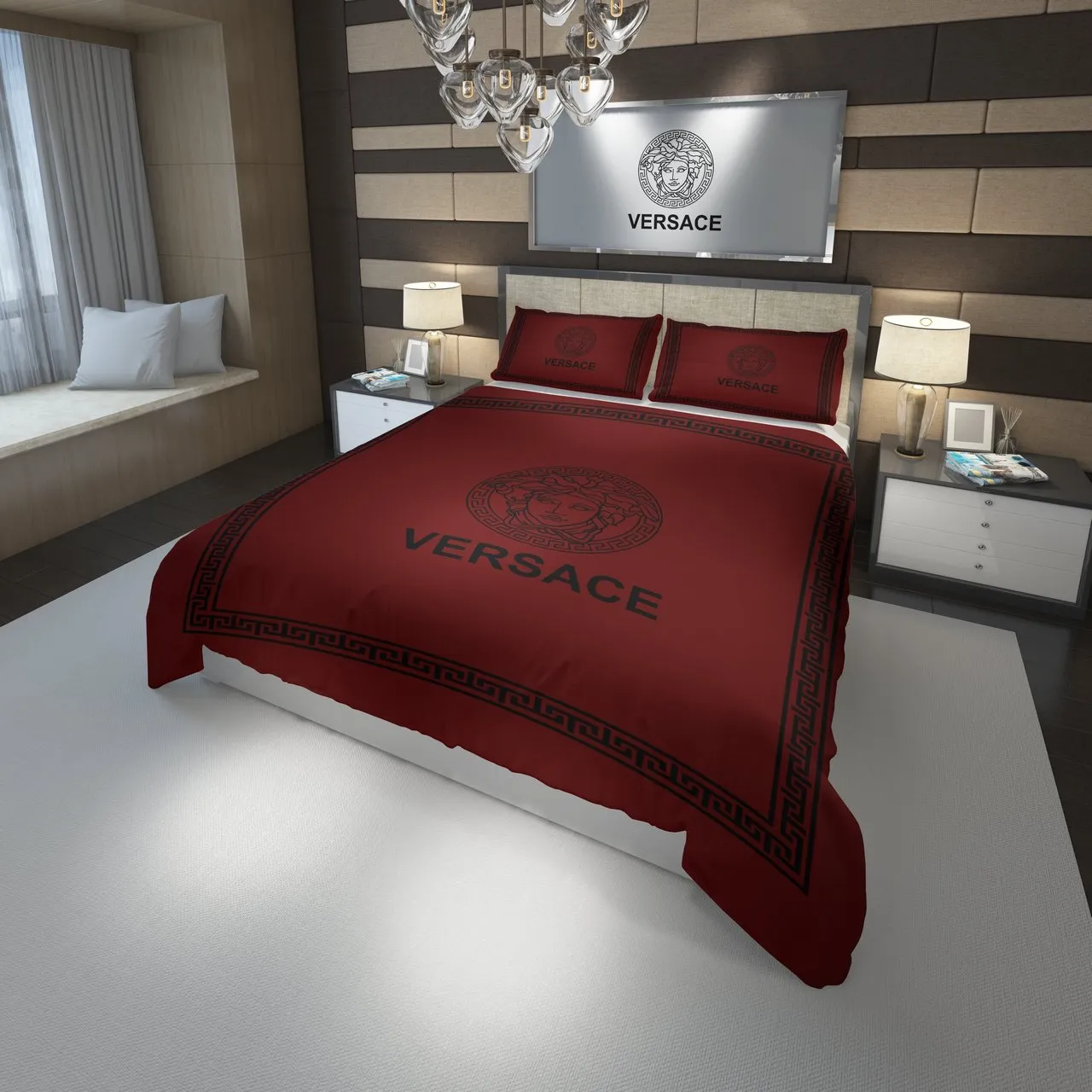 Versace Red Fashion Luxury Brand Premium Bedding Set