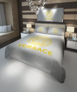 Versace White Golden Fashion Luxury Brand Premium Bedding Set