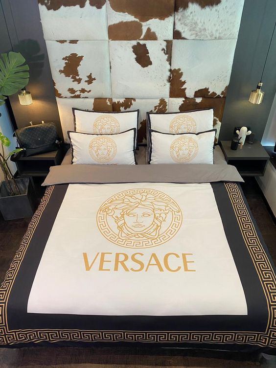 Versace White Golden Logo Luxury Brand Bedding Set