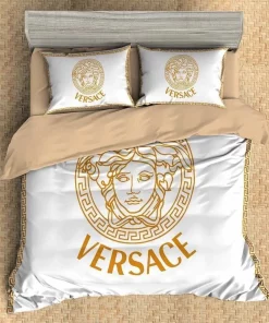 Versace White Golden Logo Luxury Brand High-End Bedding Set