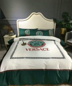 Versace White Green Fashion Logo Luxury Brand Bedding Set