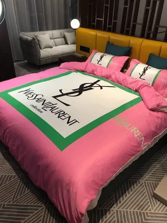 Yves Saint Laurent Logo Pinky New Fashion Luxury Brand Bedding Set