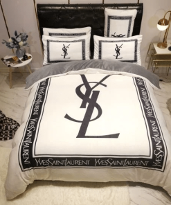 Yves Saint Laurent Logo White New Fashion Luxury Brand Bedding Set