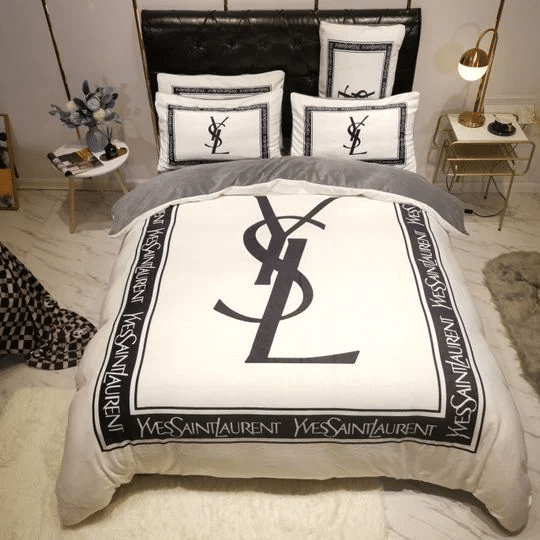 Yves Saint Laurent Logo White New Fashion Luxury Brand Bedding Set