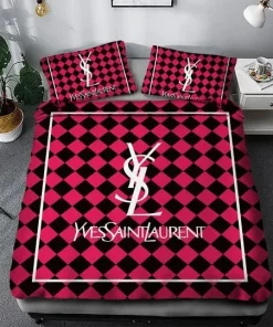 Yves Saint Laurent Red Black Luxury Brand Premium Bedding Set