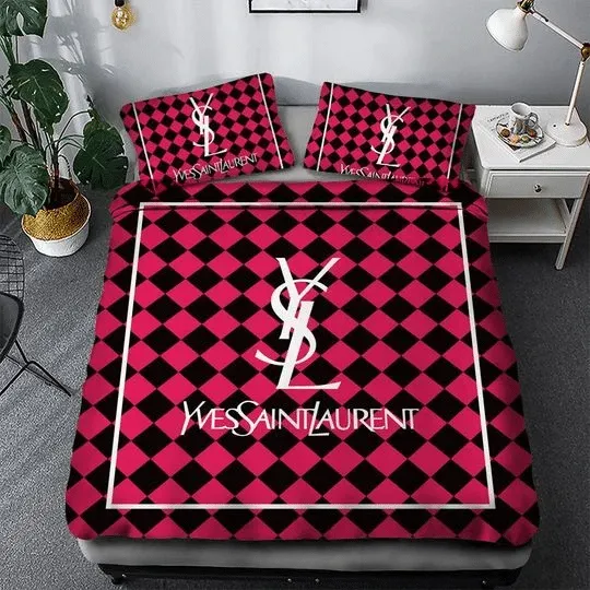 Yves Saint Laurent Red Black Luxury Brand Premium Bedding Set