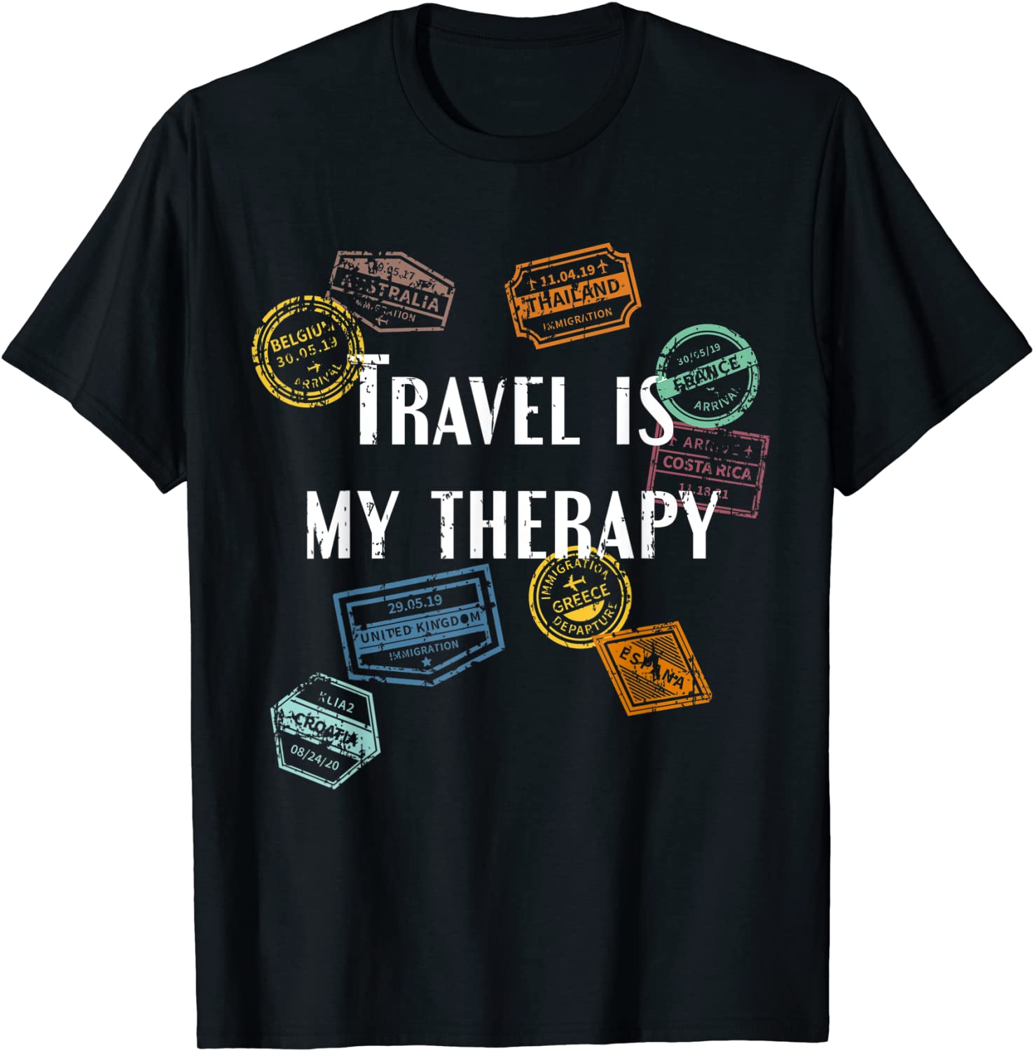 Travel Is my Therapy Distressed World Traveler Passport Hoodie Sweatshirt T-Shirt