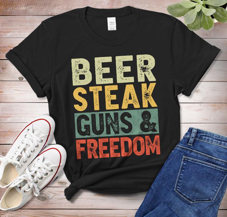 Beer Steak Guns & Freedom Vtg Style T-Shirt