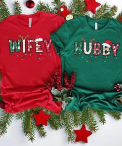 Christmas Wife and Husband T-shirt, Christmas Matching Tee, Wifey and Hubby, Family Matching, Christmas Couple, Merry Christmas custom