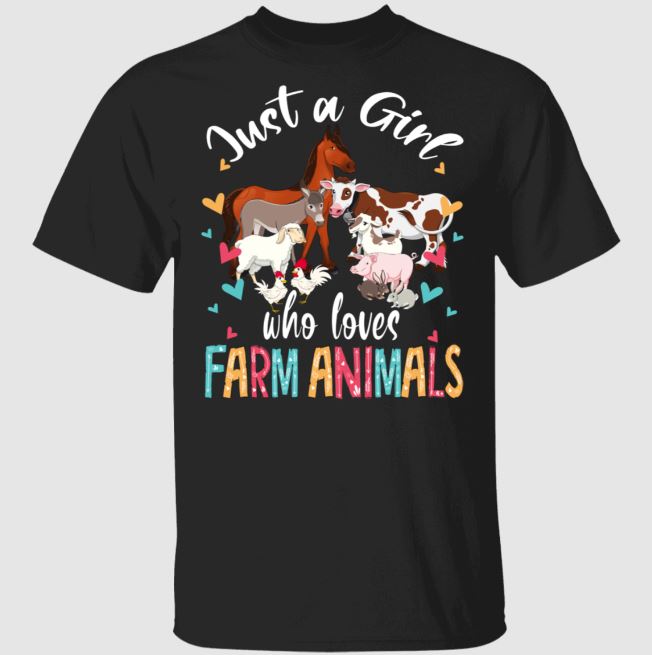 Farmer Shirt Just A Girl Who Loves Farm Animals Funny Pig Chicken Cow Horse Sheep Farmer Gifts T-Shirt