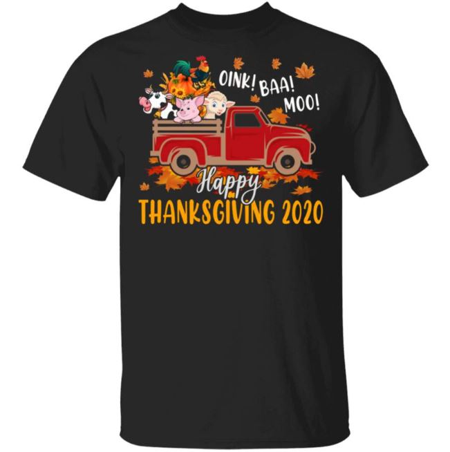 Thanksgiving Farmer Shirt Oink Baa Moo Thanksgiving 2023 Cute Thanksgiving Pig Sheep Cow Farm Animals Red Truck Gifts T-Shirt