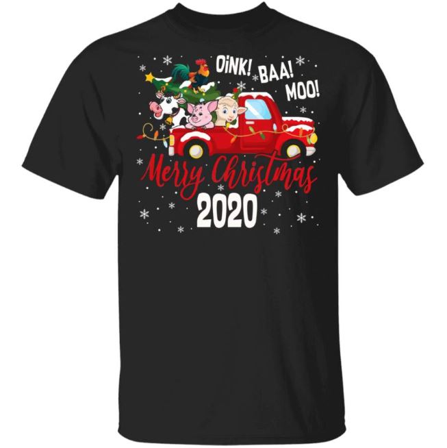 Christmas Farmer Shirt Oink Baa Moo Merry Christmas Cute Christmas Pig Sheep Cow Farm Animals Red Truck Gifts T-Shirt