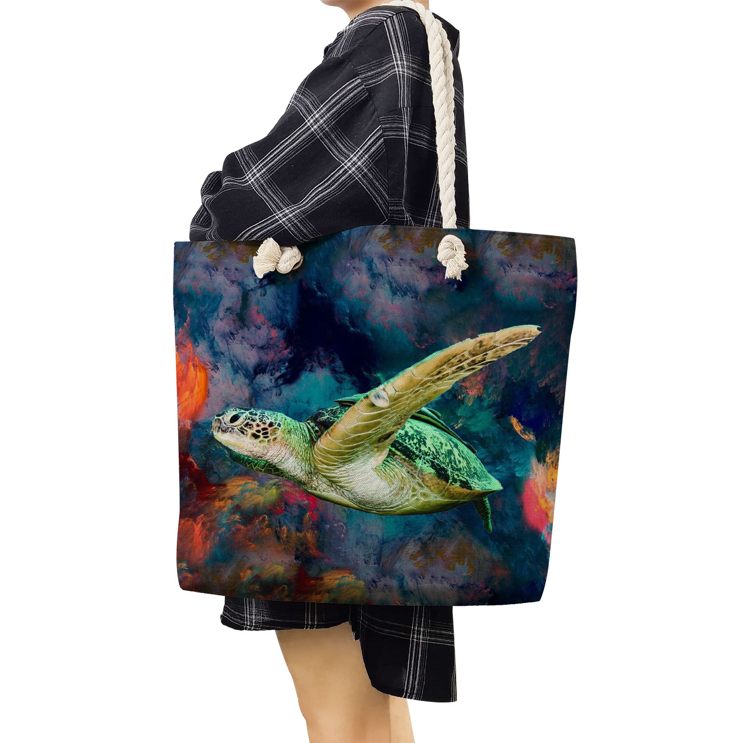 Casual-Large-Capacity-Shoulder-Travel-Beach-Bag-Ocean-Series-Foldable-Women-Groceries-Shopping-Bags-Turtle-Whale-2