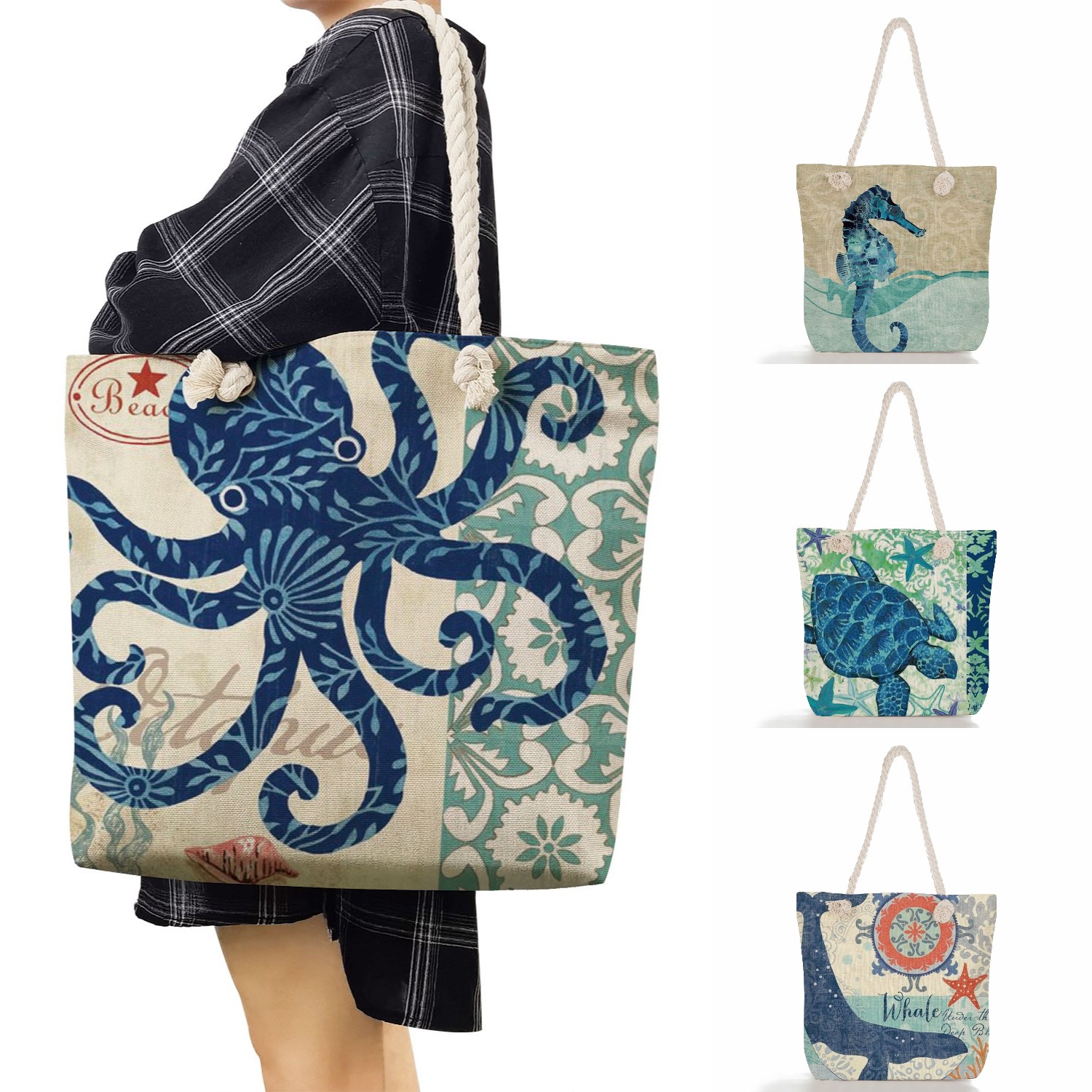 Travel-Beach-Octopus-Thick-Rope-Linen-Shopping-Bag-Summer-Handbags-Women-Shoulder-Bag-Tote-Bag-High