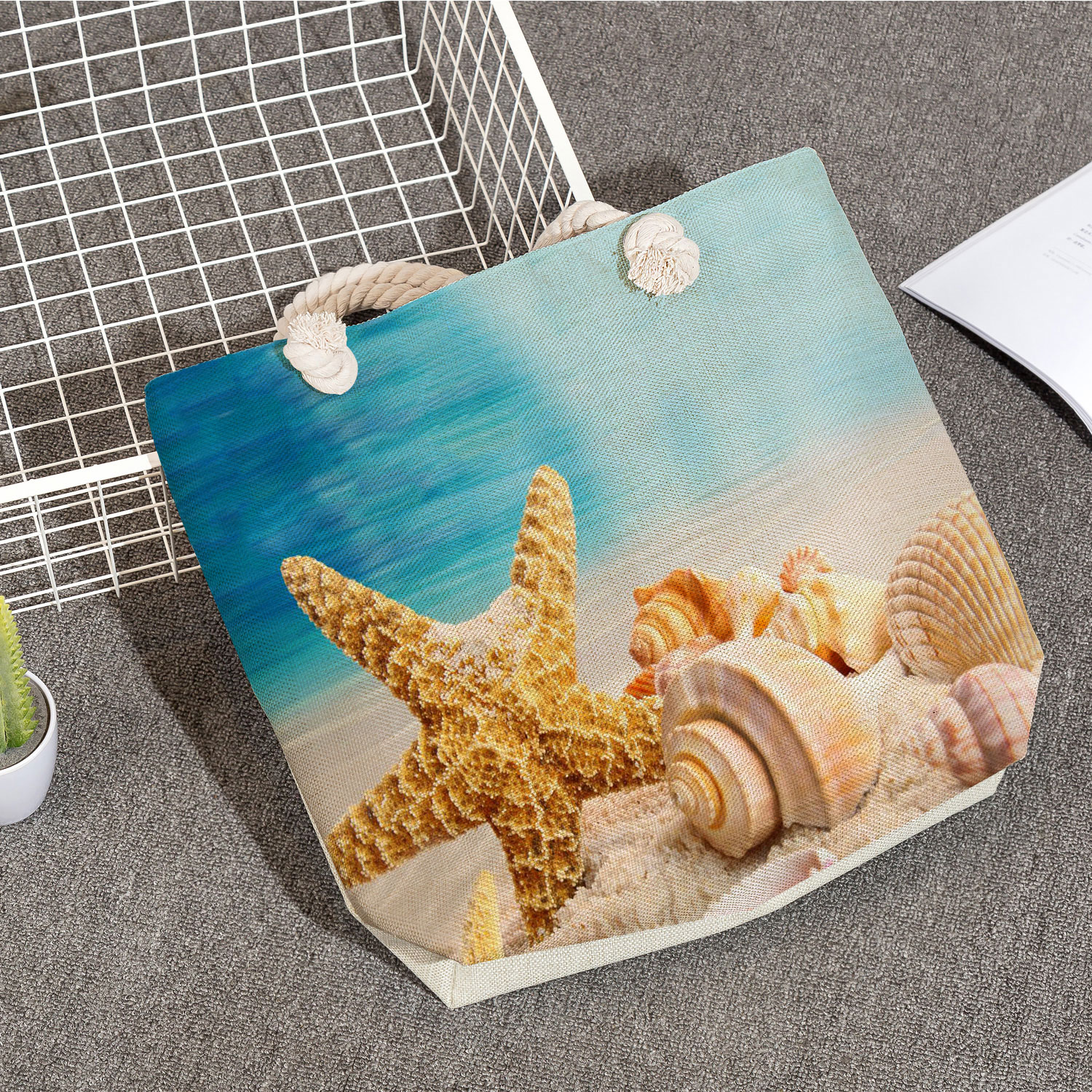 Summer-High-Capacity-Linen-Beach-Bag-Plant-Eco-Reusable-Shopper-Bag-Starfish-Shell-Printed-Handbags-Thick-5