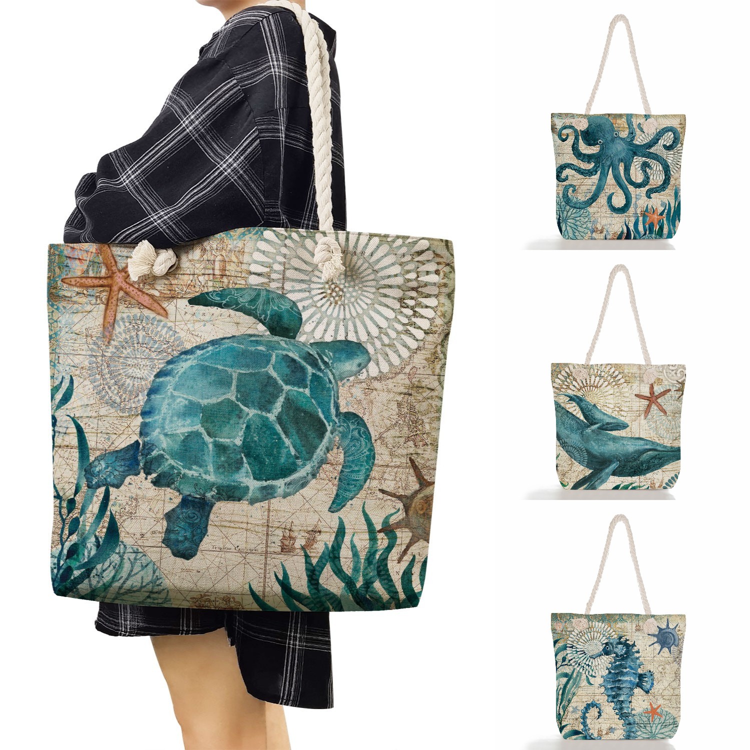 Portable-Shoulder-Shopping-Bag-Octopus-Turtle-Print-Handbags-Women-2022-High-Capacity-Travel-Tote-Bag-Eco