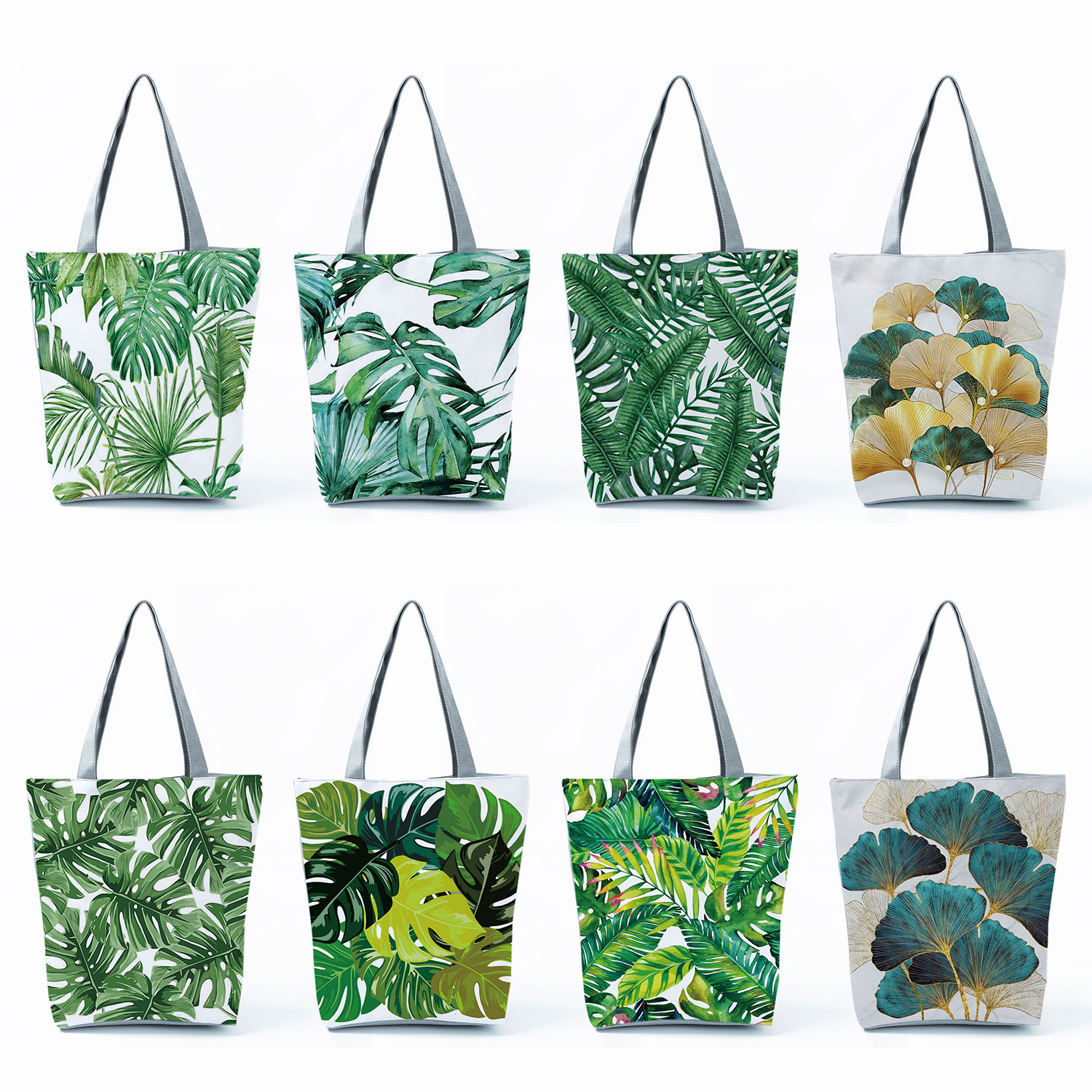 Plant-Printed-Handbags-Turtle-Leaf-Leaves-High-Capacity-Shoulder-Bag-Eco-Reusable-Shopping-Bag-Green-Casual