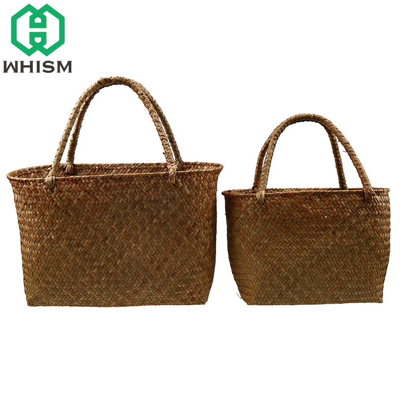 Seagrass-Storage-Basket-Hand-woven-Straw-Flower-Bags-Ladies-Handbag-Picnic-Organizer-Sundries-Container-Garden-Decoration