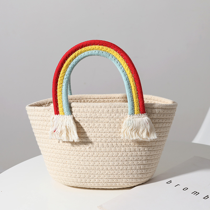 Cute-rainbow-cloud-handbag-new-Fashion-handmade-cotton-woven-bag-sea-vacation-beach-bag-grass-Grocery