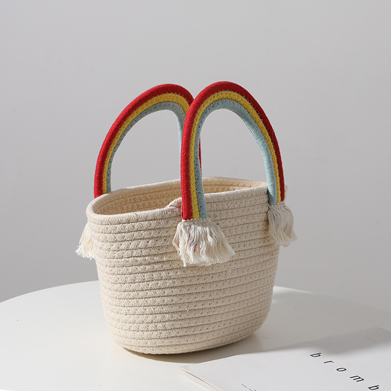 Cute-rainbow-cloud-handbag-new-Fashion-handmade-cotton-woven-bag-sea-vacation-beach-bag-grass-Grocery-1