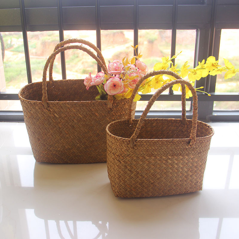 Seaweeds-Woven-Basket-Flower-Basket-Garden-Succulent-Bag-Flower-Basket-Crafts-Storage-Basket-Women-Handbag-Summer-2