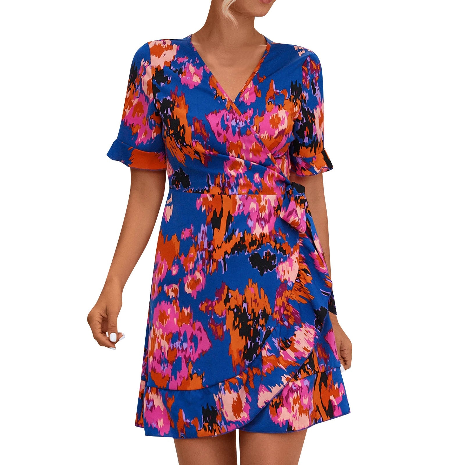 Dresses For Women 2023 Beach V Neck Ruffle Short Sleeve Smocked High ...
