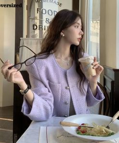 Korean Woolen Slim Coat Vintage Spring Elegant Tweed Jacket Trend Casual Streetwear Chaquetas New Wool Blend Women Short Jaqueta