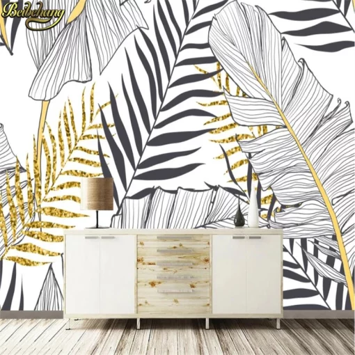 Custom Nordic Minimalist Golden Banana Leaf Plant Mural Wallpaper TV Background Painting Photo