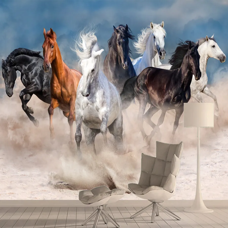 Running Horses Custom Photo Removable Optional Wallpapers for Living