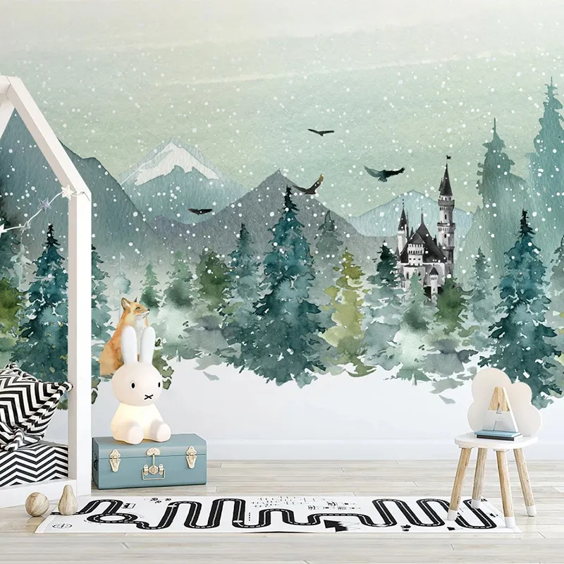 Custom-Photo-Wallpaper-3D-Hand-Painted-Castle-Forest-Animal-Children-s-Bedroom-Murals-Abstract-Art-Papel