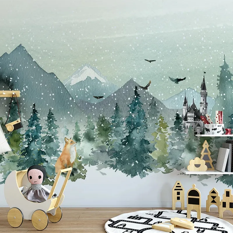 Custom-Photo-Wallpaper-3D-Hand-Painted-Castle-Forest-Animal-Children-s-Bedroom-Murals-Abstract-Art-Papel-1