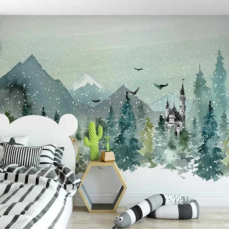 Custom-Photo-Wallpaper-3D-Hand-Painted-Castle-Forest-Animal-Children-s-Bedroom-Murals-Abstract-Art-Papel-2